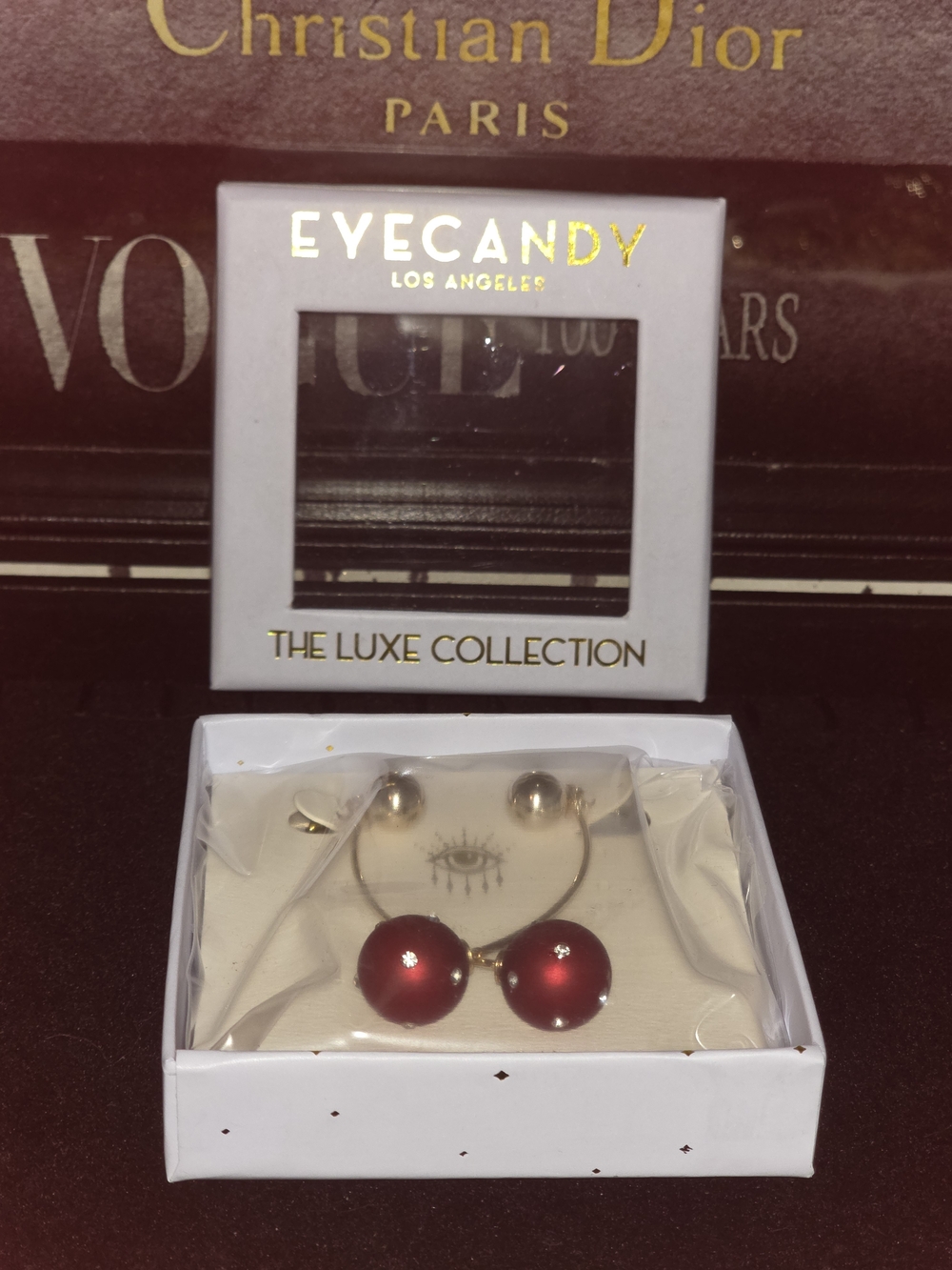 eye candy Red Cherries Luxe Double-Ended Earrings with Gold Accents